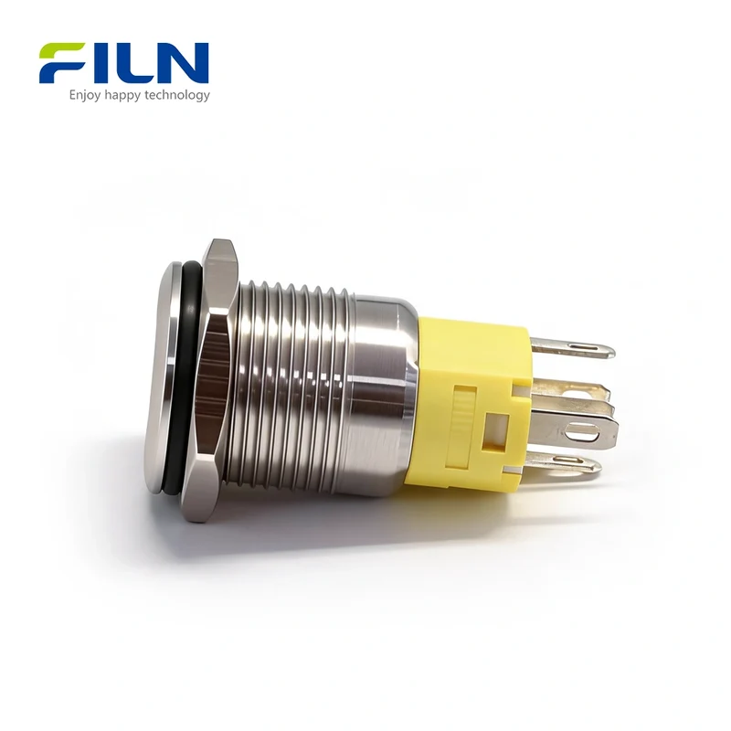 Power Push Button Switch with LED Light 3-220V 16mm Stainless Steel 5Pin Terminal FILN