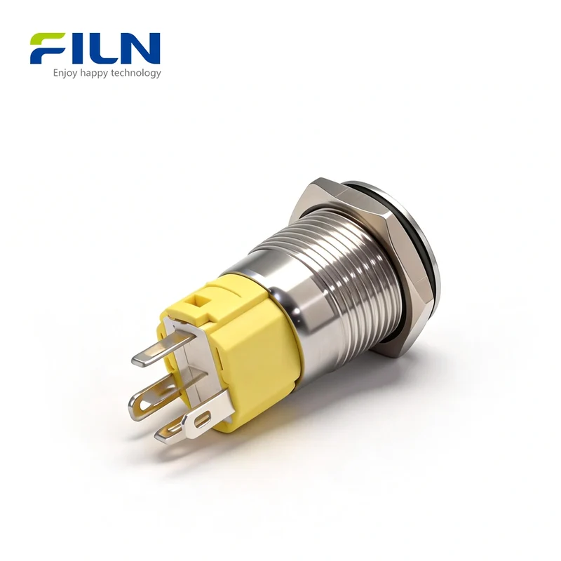 Power Push Button Switch with LED Light 3-220V 16mm Stainless Steel 5Pin Terminal FILN