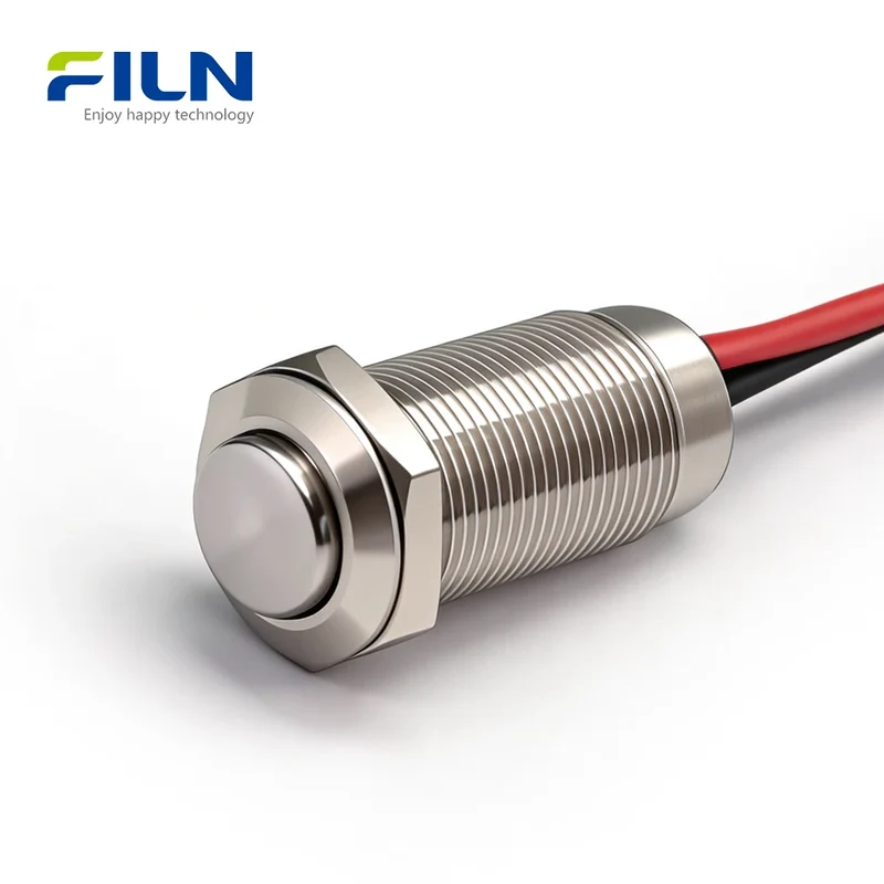 12mm Mini Push Button Switch On Off Stainless Steel 2Pin Pre-wired IP65 Waterproof FILN