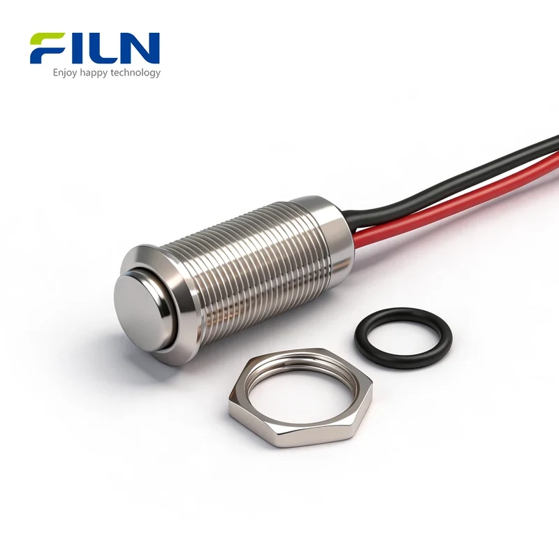 12mm Mini Push Button Switch On Off Stainless Steel 2Pin Pre-wired IP65 Waterproof FILN