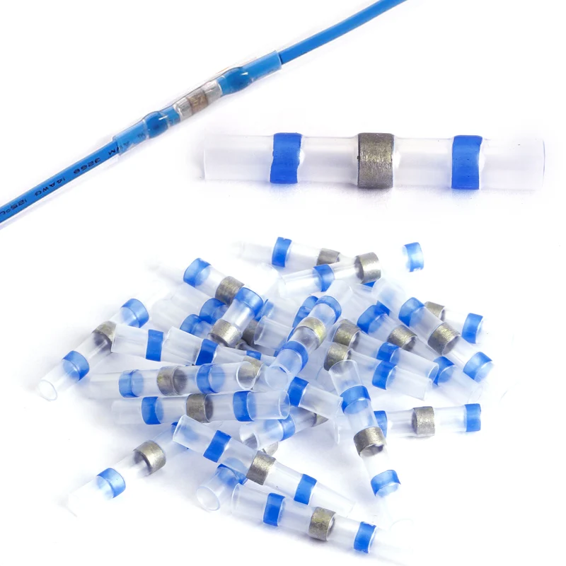 Connecteurs de fils à manchon à souder thermorétractables bleus
