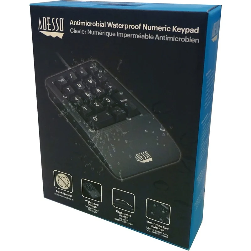 Clavier numérique étanche antimicrobien Adesso avec support repose-poignet AKB-618UB