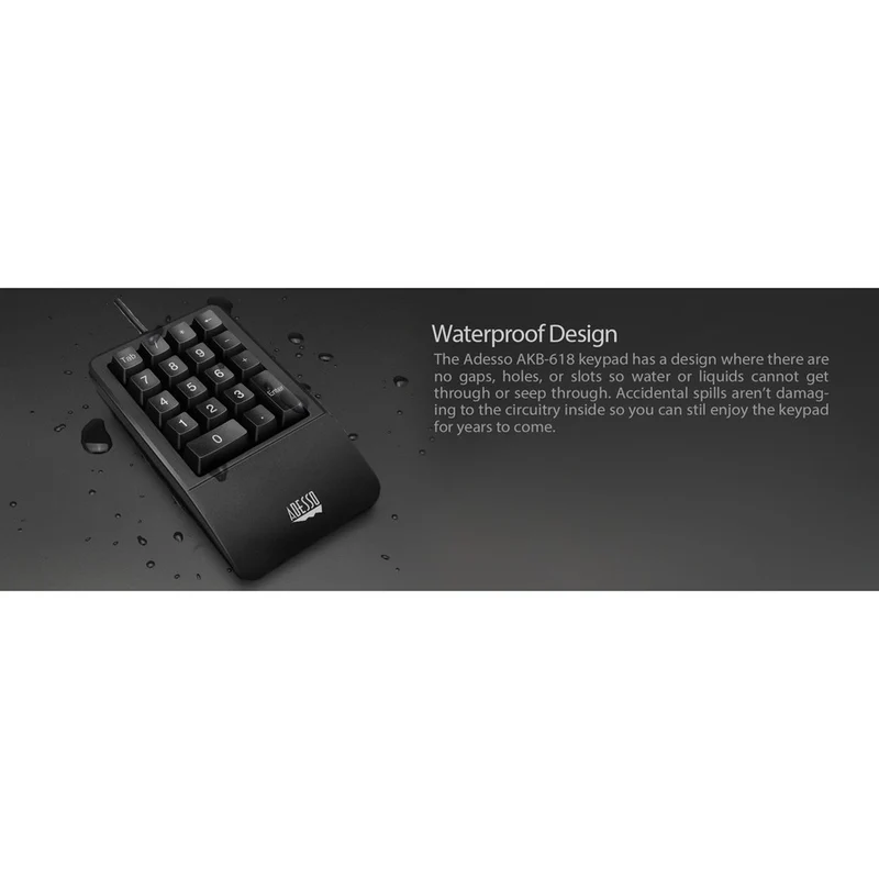 Clavier numérique étanche antimicrobien Adesso avec support repose-poignet AKB-618UB