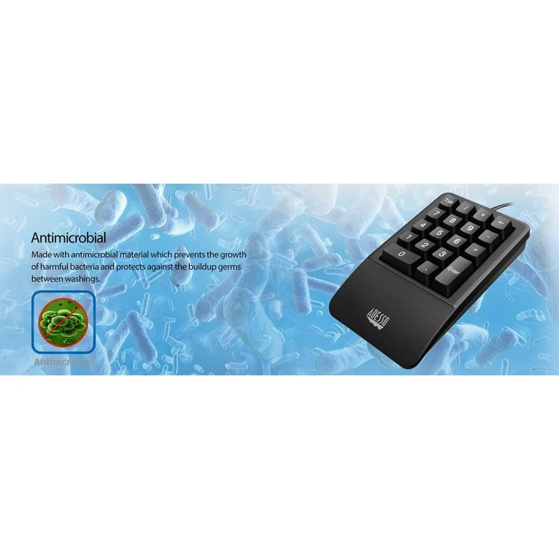 Clavier numérique étanche antimicrobien Adesso avec support repose-poignet AKB-618UB