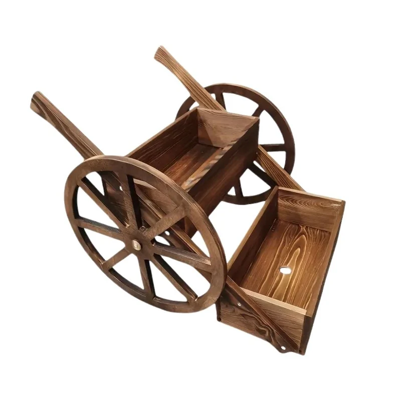 Chariot à Fleurs Rustique en Bois