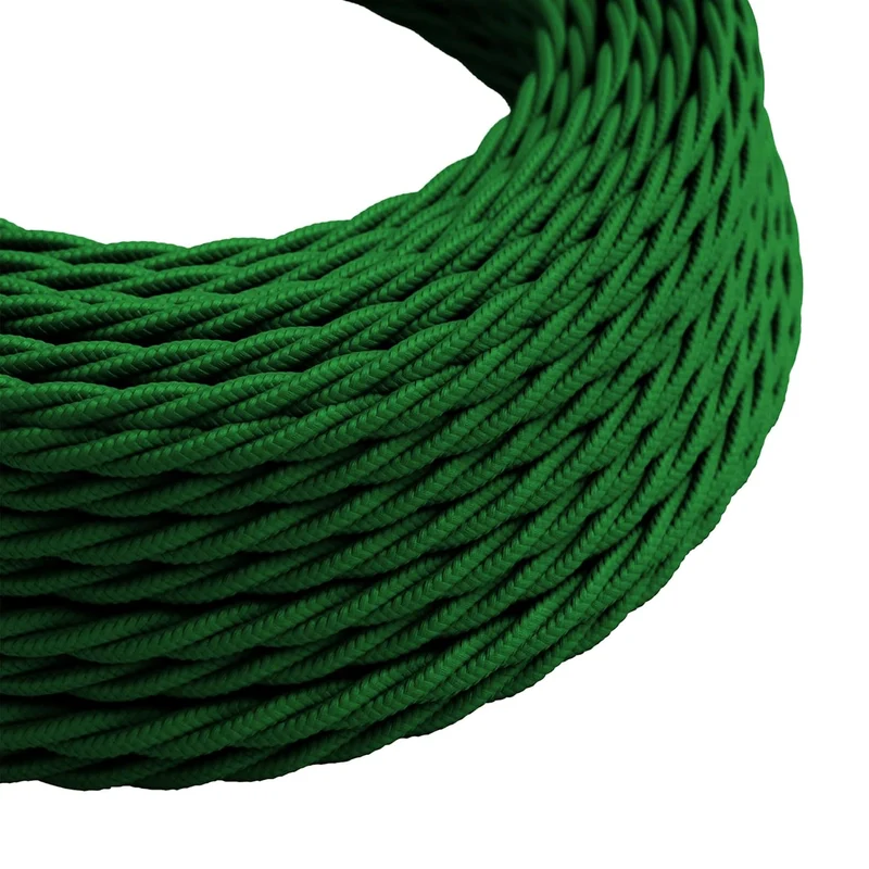 Câble en tissu tressé Vert italien torsadé à 2 conducteurs, câble d'éclairage électrique ~1555