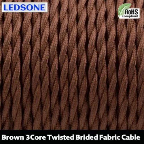 LEDSone Câble Électrique Textile Torsadé Marron 3x0,75 mm² ~ 3192