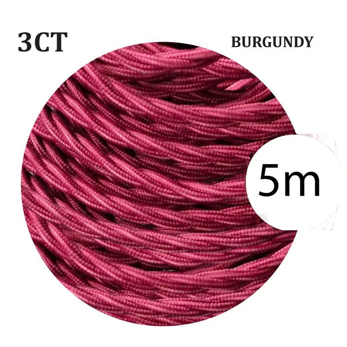 Câble électrique torsadé 1/5/10 m 3 cœurs tissu couleur bordeaux massif 0,75 mm ~ 4815