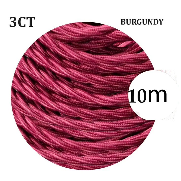 Câble électrique torsadé 1/5/10 m 3 cœurs tissu couleur bordeaux massif 0,75 mm ~ 4815