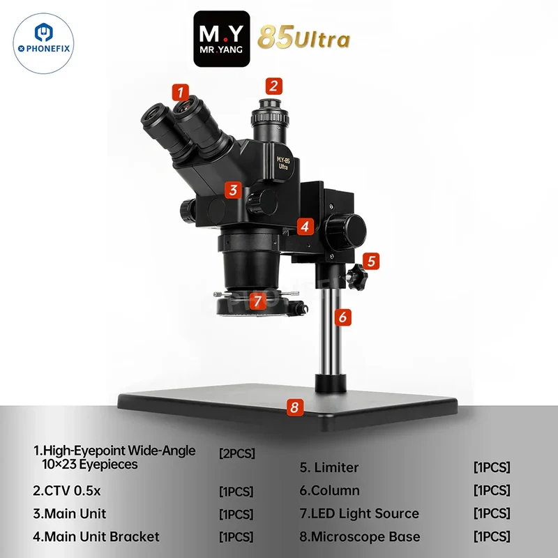 Microscope YCS Mr.Yang 85 Ultra HD pour la réparation de soudures électroniques et de circuits imprimés