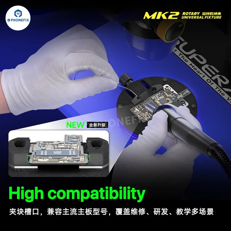 MECHANIC MK2 Support rotatif universel en verre pour la réparation de circuits imprimés de téléphones
