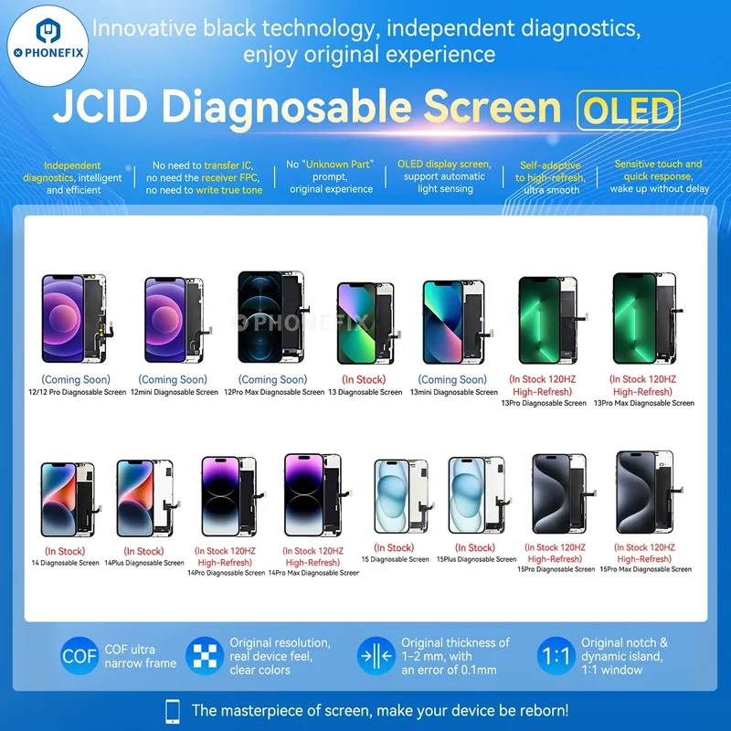 Écran OLED de diagnostic JCID pour iPhone 12-16, aucun transfert de circuit intégré requis