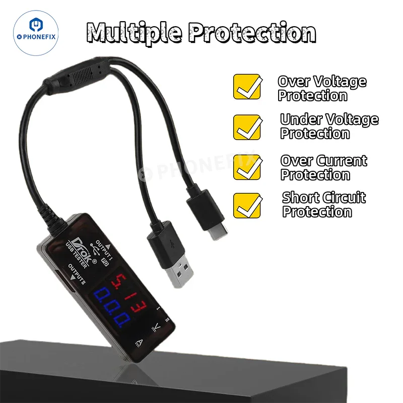 Détecteur de puissance à double port USB-A/USB-C pour le diagnostic de charge