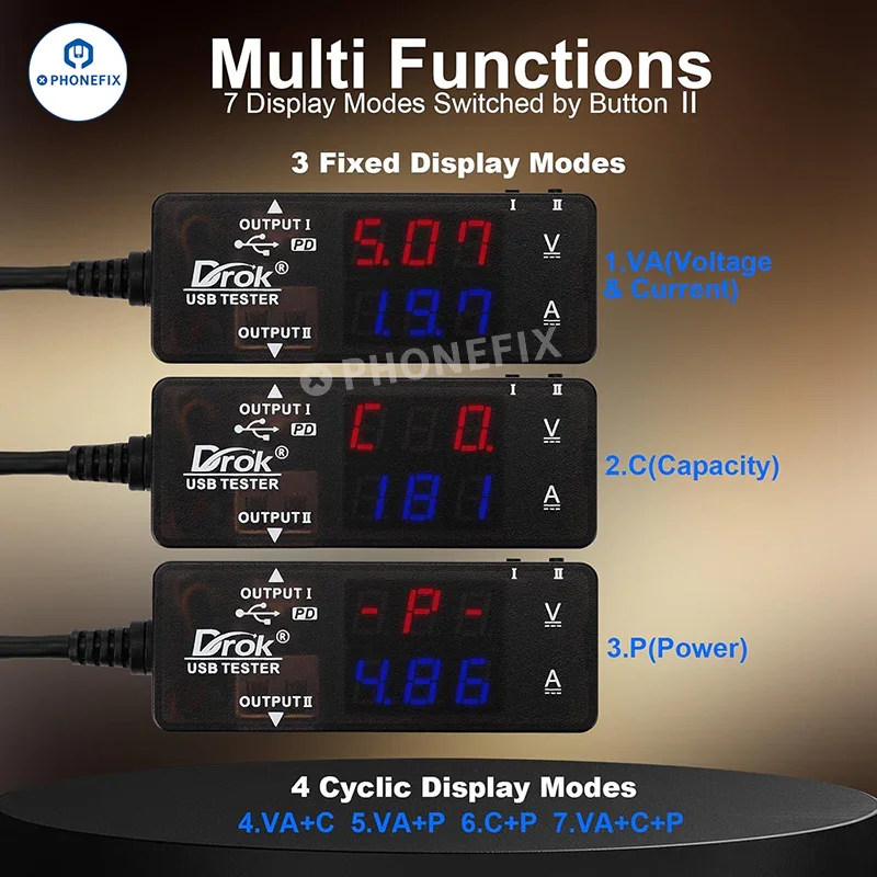 Détecteur de puissance à double port USB-A/USB-C pour le diagnostic de charge
