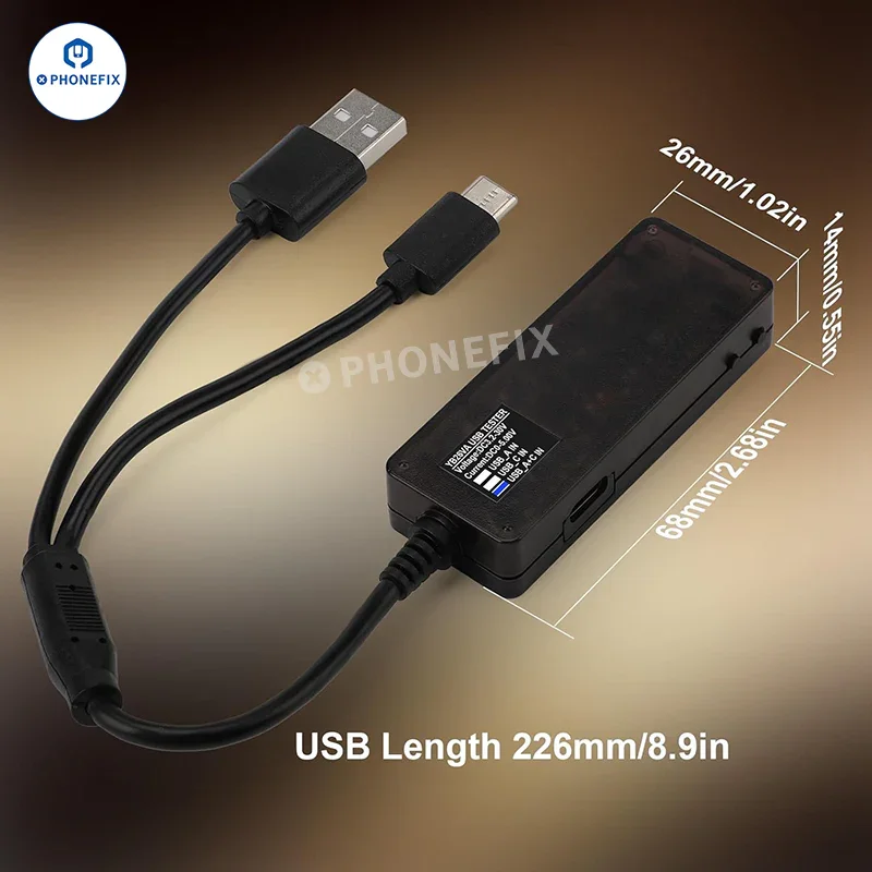 Détecteur de puissance à double port USB-A/USB-C pour le diagnostic de charge