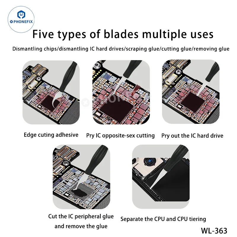 Couteau de réparation intégré WYLIE WL-363, kit 5 en 1 pour la réparation de téléphones