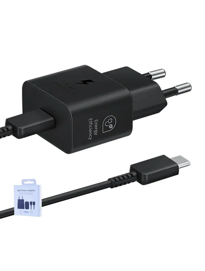 Kit chargeur Samsung Galaxy Type-C (25W) + Câble USB-C (3A/1m) NOIR