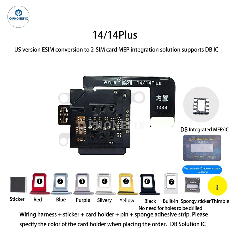 Kit WYLIE iPhone 14-17 eSIM vers 2 SIM MEP compatible avec la puce DB UltraSnow
