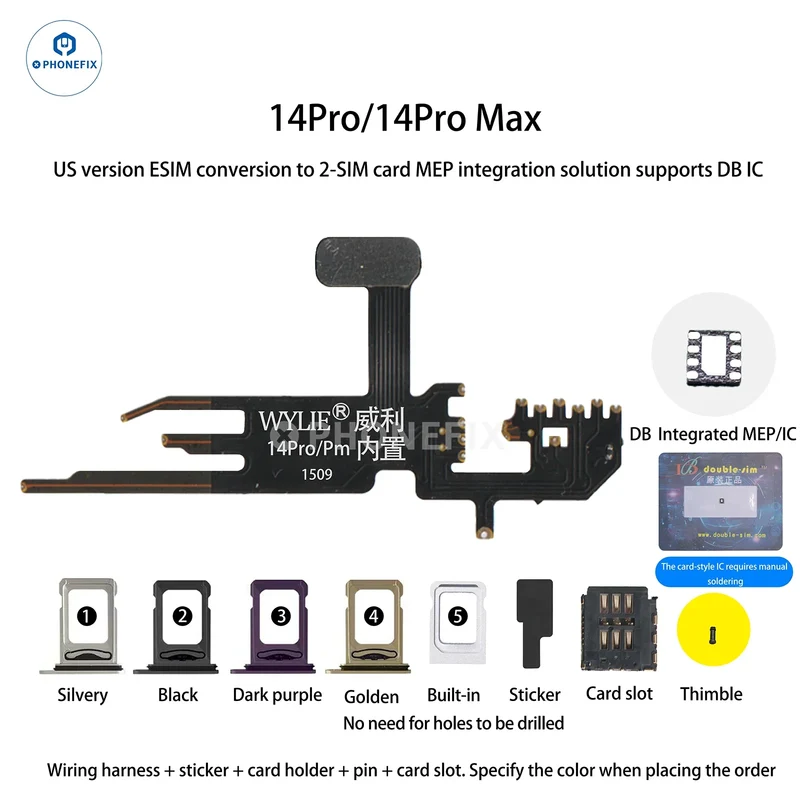 Kit WYLIE iPhone 14-17 eSIM vers 2 SIM MEP compatible avec la puce DB UltraSnow
