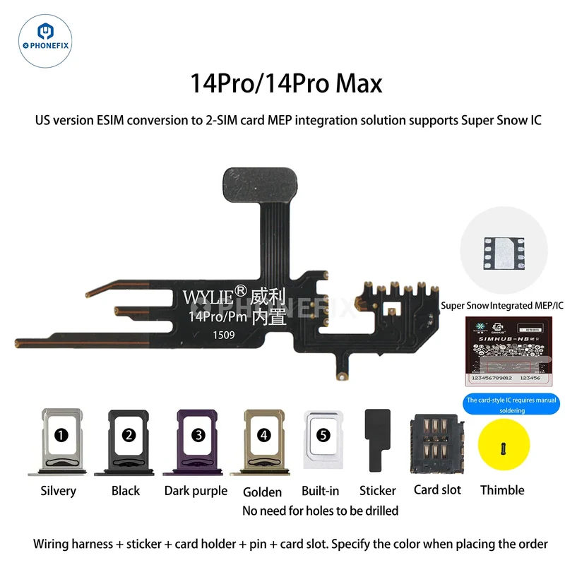 Kit WYLIE iPhone 14-17 eSIM vers 2 SIM MEP compatible avec la puce DB UltraSnow