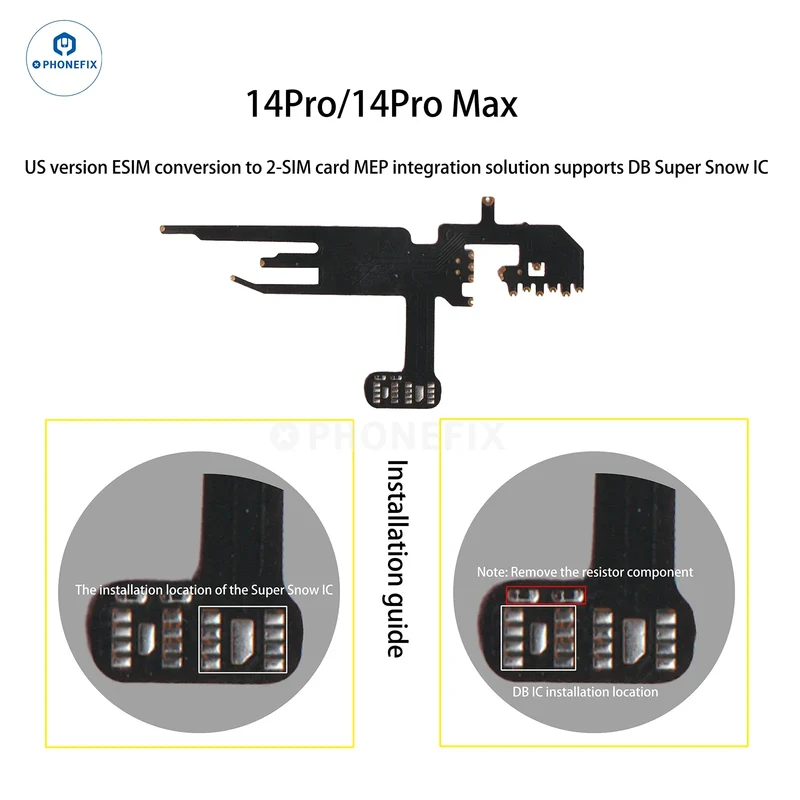 Kit WYLIE iPhone 14-17 eSIM vers 2 SIM MEP compatible avec la puce DB UltraSnow
