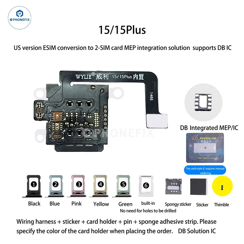 Kit WYLIE iPhone 14-17 eSIM vers 2 SIM MEP compatible avec la puce DB UltraSnow