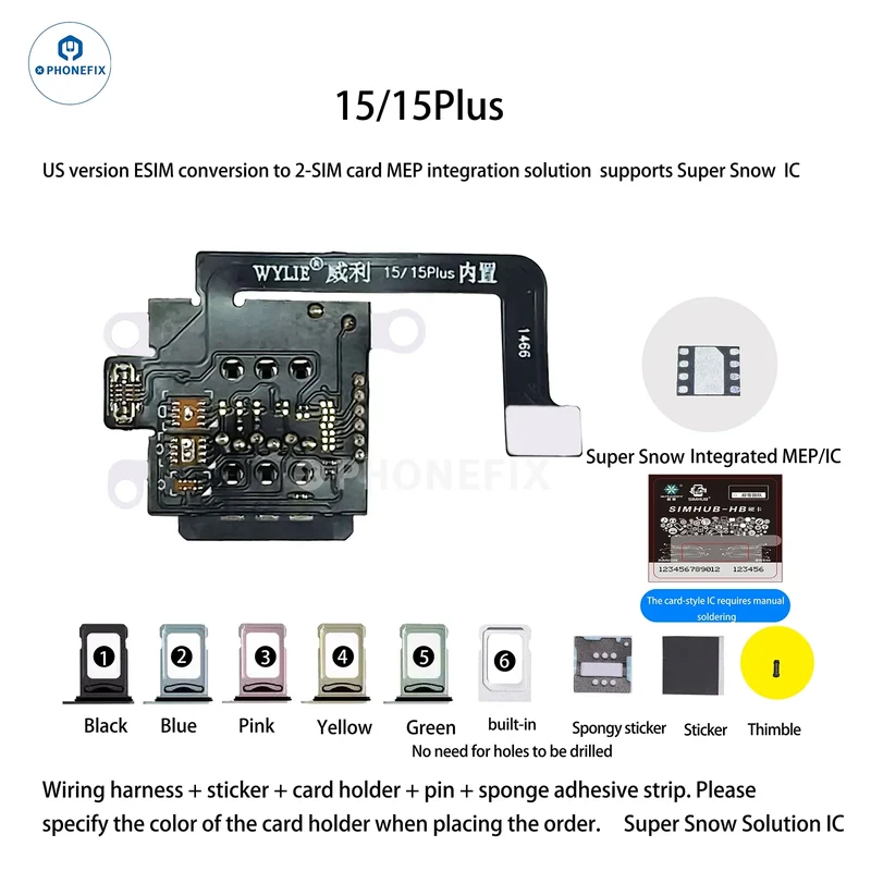 Kit WYLIE iPhone 14-17 eSIM vers 2 SIM MEP compatible avec la puce DB UltraSnow