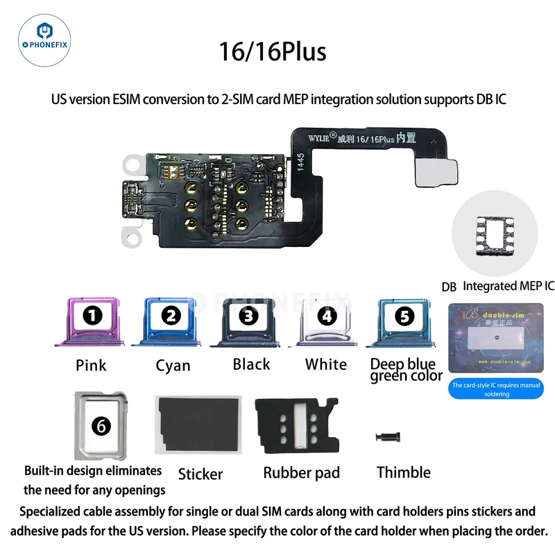 Kit WYLIE iPhone 14-17 eSIM vers 2 SIM MEP compatible avec la puce DB UltraSnow