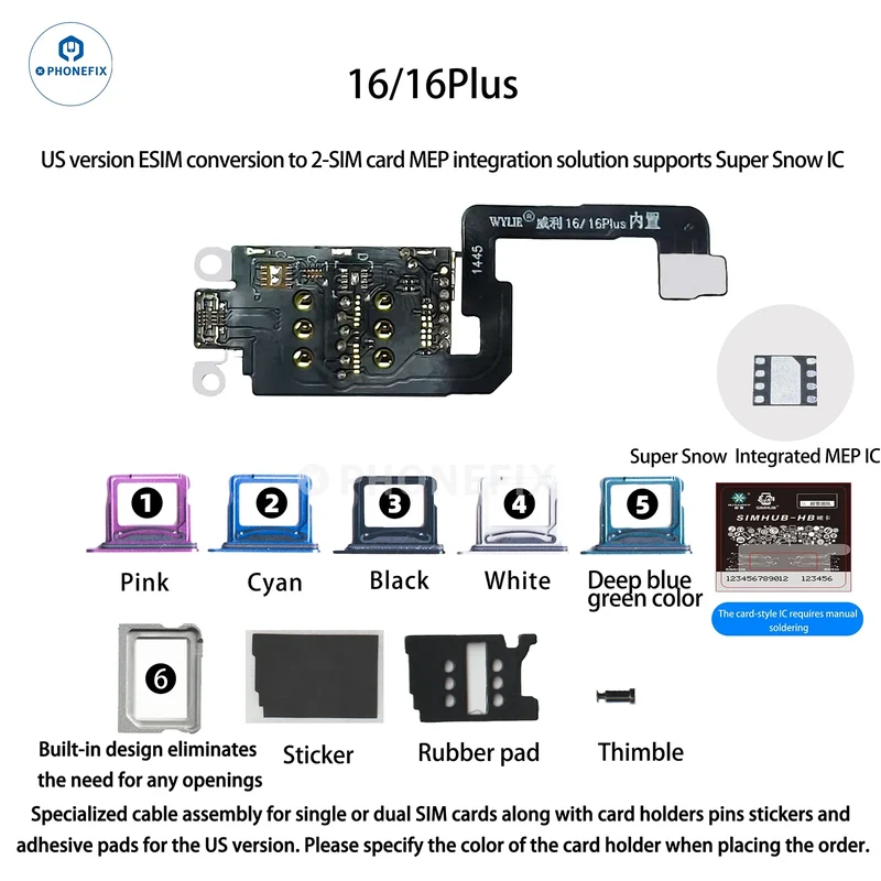 Kit WYLIE iPhone 14-17 eSIM vers 2 SIM MEP compatible avec la puce DB UltraSnow