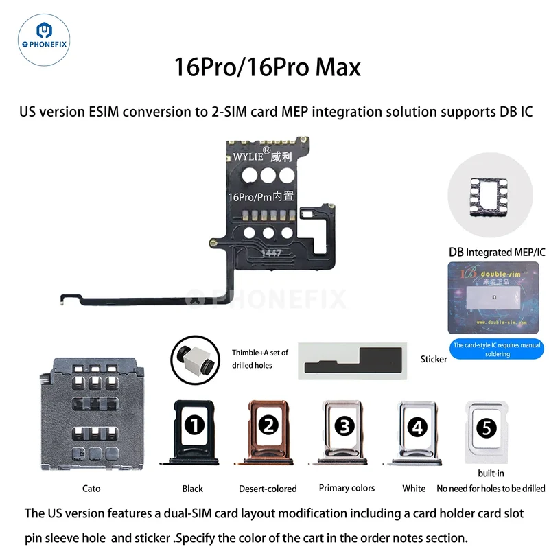 Kit WYLIE iPhone 14-17 eSIM vers 2 SIM MEP compatible avec la puce DB UltraSnow