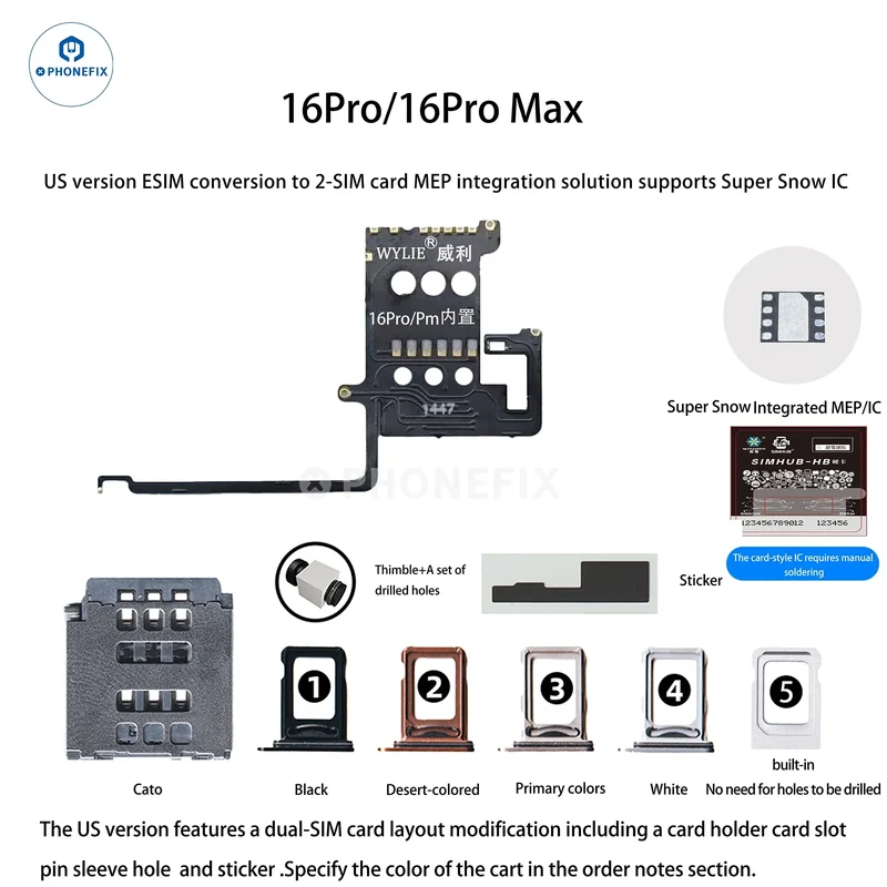 Kit WYLIE iPhone 14-17 eSIM vers 2 SIM MEP compatible avec la puce DB UltraSnow
