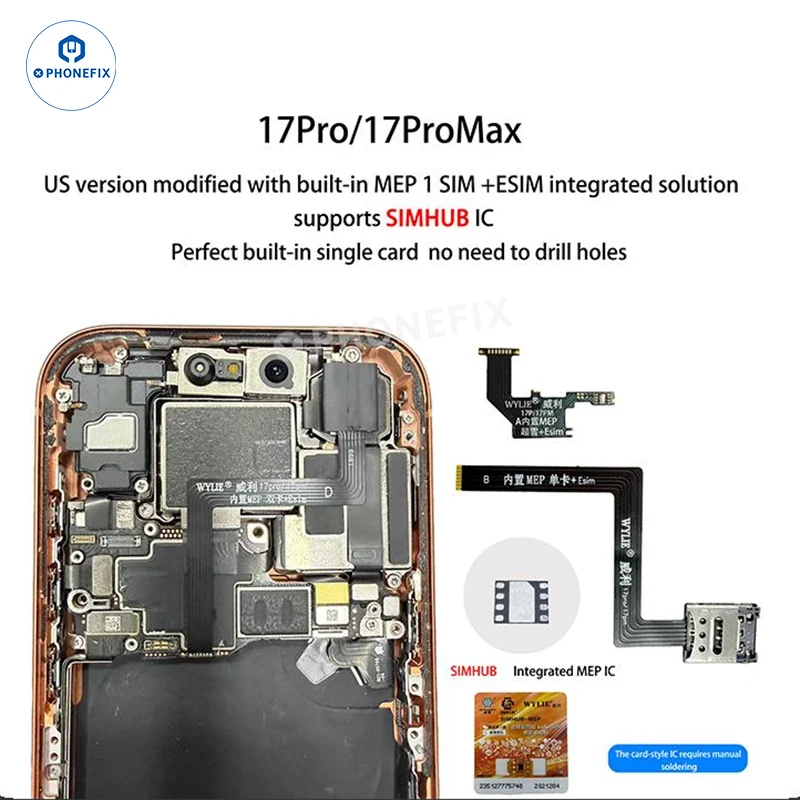 Kit WYLIE iPhone 14-17 eSIM vers 2 SIM MEP compatible avec la puce DB UltraSnow
