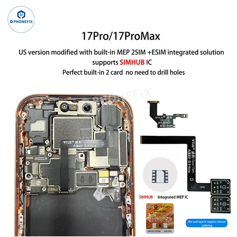 Kit WYLIE iPhone 14-17 eSIM vers 2 SIM MEP compatible avec la puce DB UltraSnow