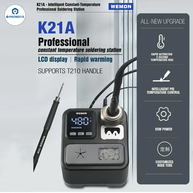 Station de soudage WEMON K21A avec pointes de fer à souder C210 pour la réparation de téléphones