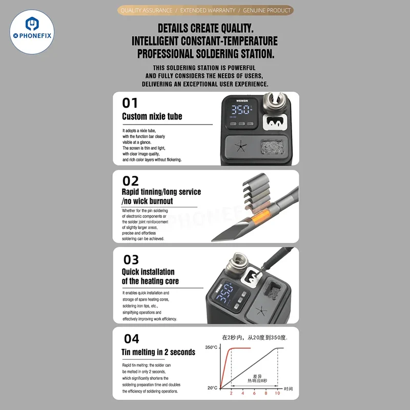 Station de soudage WEMON K21A avec pointes de fer à souder C210 pour la réparation de téléphones