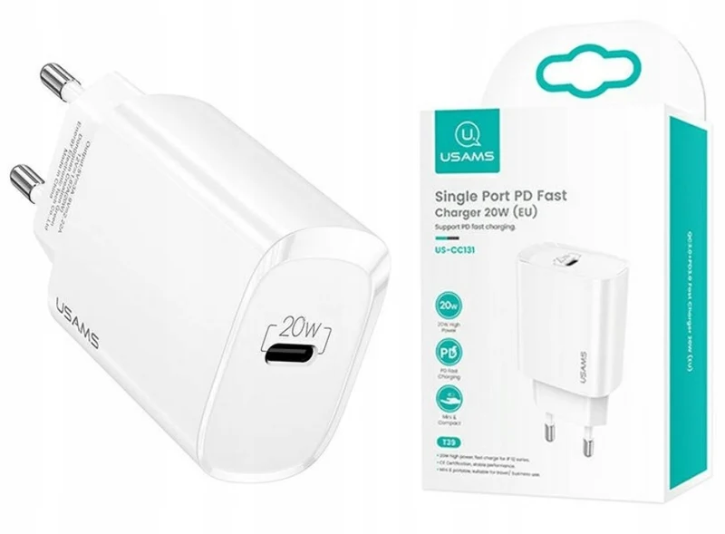 Chargeur Rapide PD USB-C (20W) USAMS US-CC131 Blanc