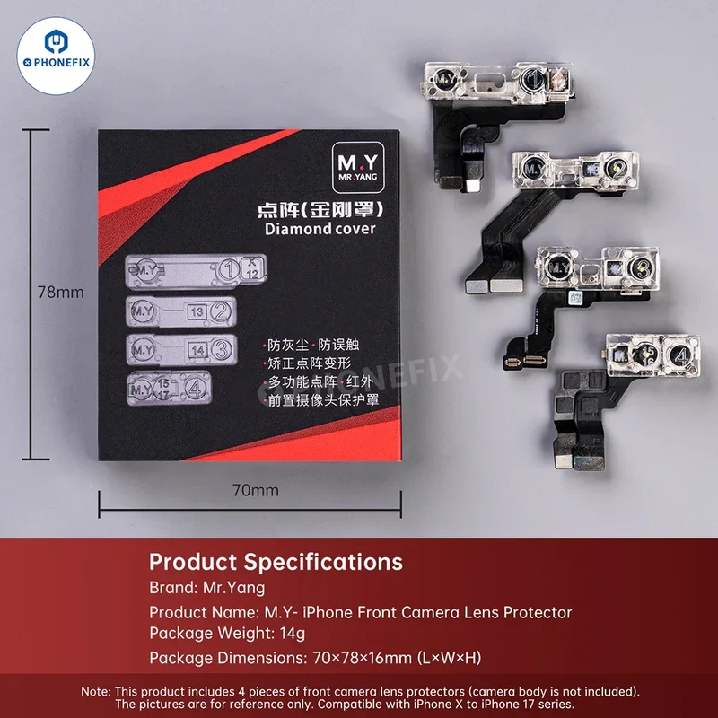 Protection d'objectif YCS pour caméra frontale iPhone, modèle Diamond Dot Matrix, à matrice de points