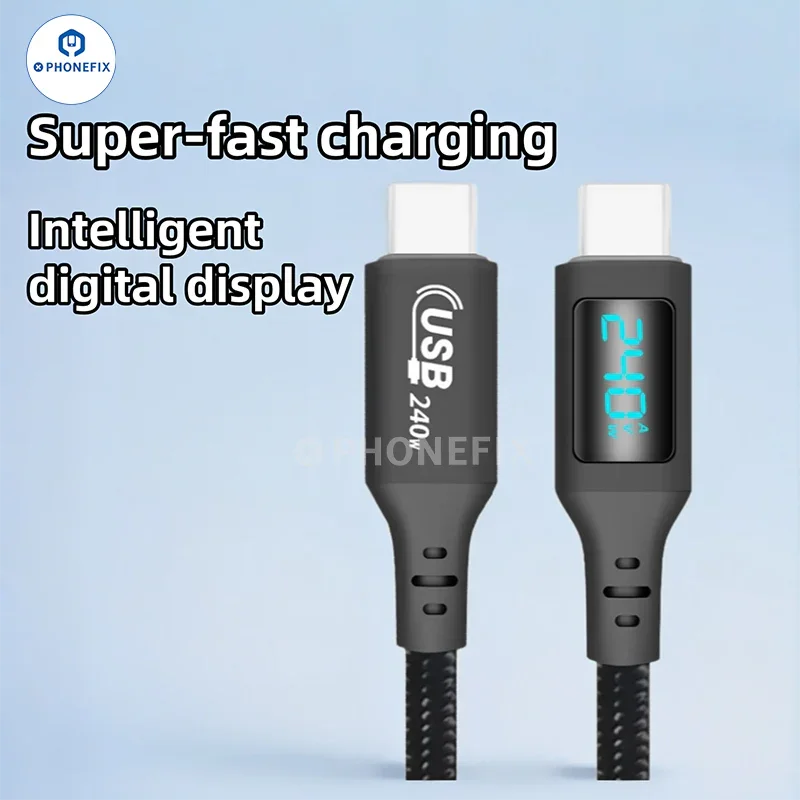 Câble de données USB 2.0 Type-C avec affichage numérique pour téléphone/MacBook
