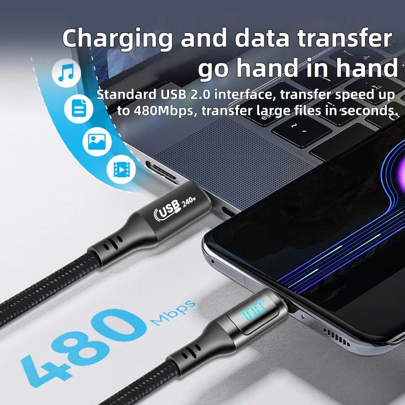 Câble de données USB 2.0 Type-C avec affichage numérique pour téléphone/MacBook