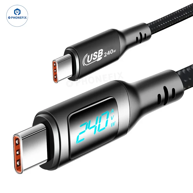 Câble de données USB 2.0 Type-C avec affichage numérique pour téléphone/MacBook