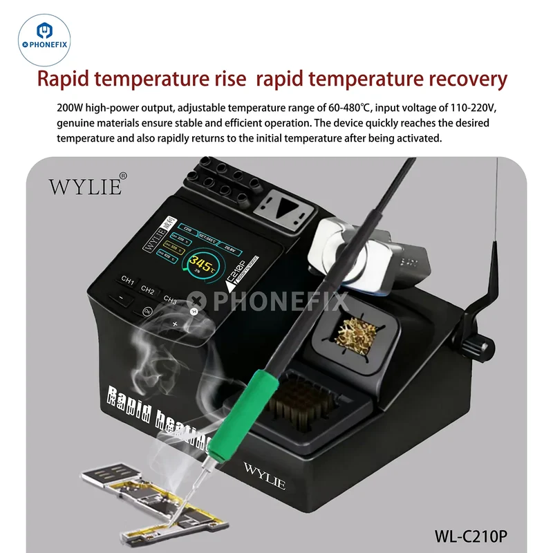 Station de soudage intelligente WYLIE C210P 200W pour la réparation de téléphones portables