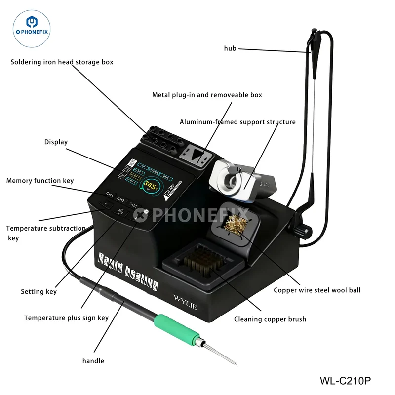 Station de soudage intelligente WYLIE C210P 200W pour la réparation de téléphones portables