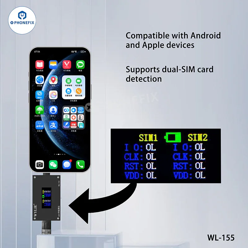 Testeur de carte SIM WYLIE WL-155 pour iPhone 14-17 Pro Max et Android
