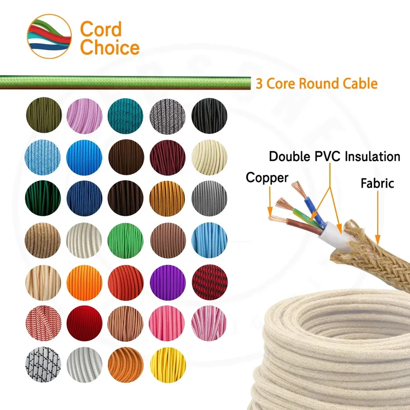 LEDSone Câble Électrique Textile Marron Foncé 3x0,75 mm² Rond ~3037