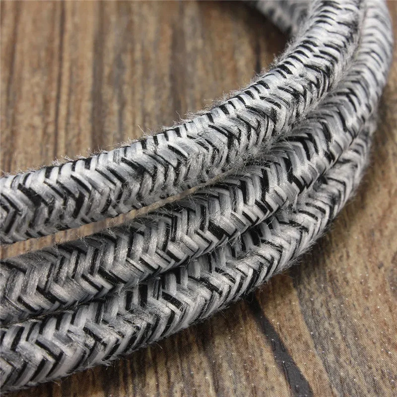 1M/5M/10M 3 Noyaux Rond Vintage Tissu Tressé Noir+Blanc+Gris Multi Tweed Couleur Câble Flex 0,75mm-2993
