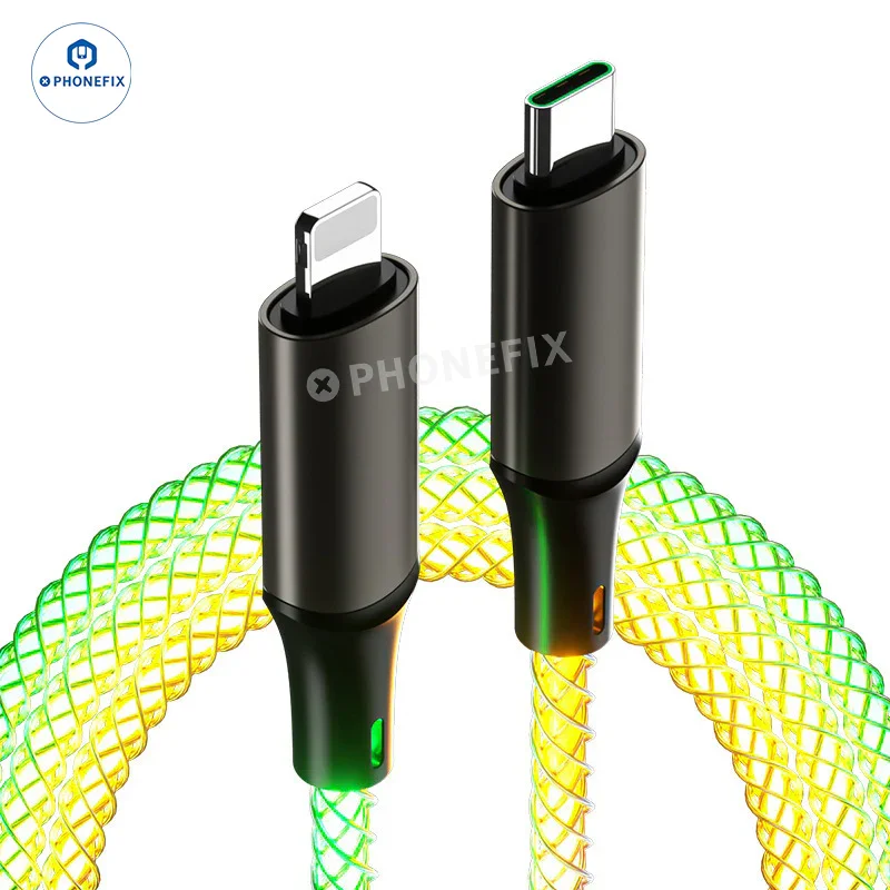 Câble de charge ultra-rapide 6A avec éclairage dégradé pour téléphone et CarPlay, et câble de données