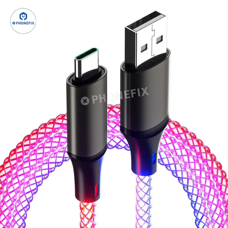 Câble de charge ultra-rapide 6A avec éclairage dégradé pour téléphone et CarPlay, et câble de données