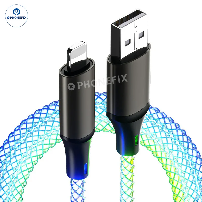 Câble de charge ultra-rapide 6A avec éclairage dégradé pour téléphone et CarPlay, et câble de données