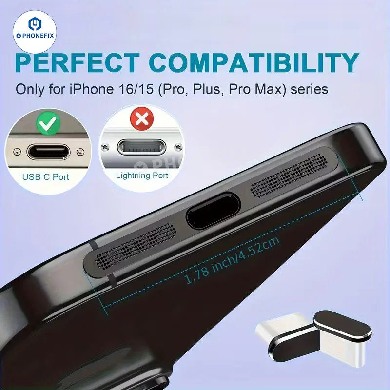 Cache anti-poussière pour haut-parleur USB-C avec grille de protection pour iPhone 17/16/15 et Android