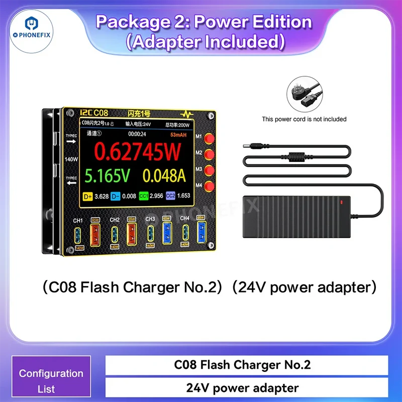 Chargeur rapide i2C C08 à 8 ports pour téléphone et ordinateur portable